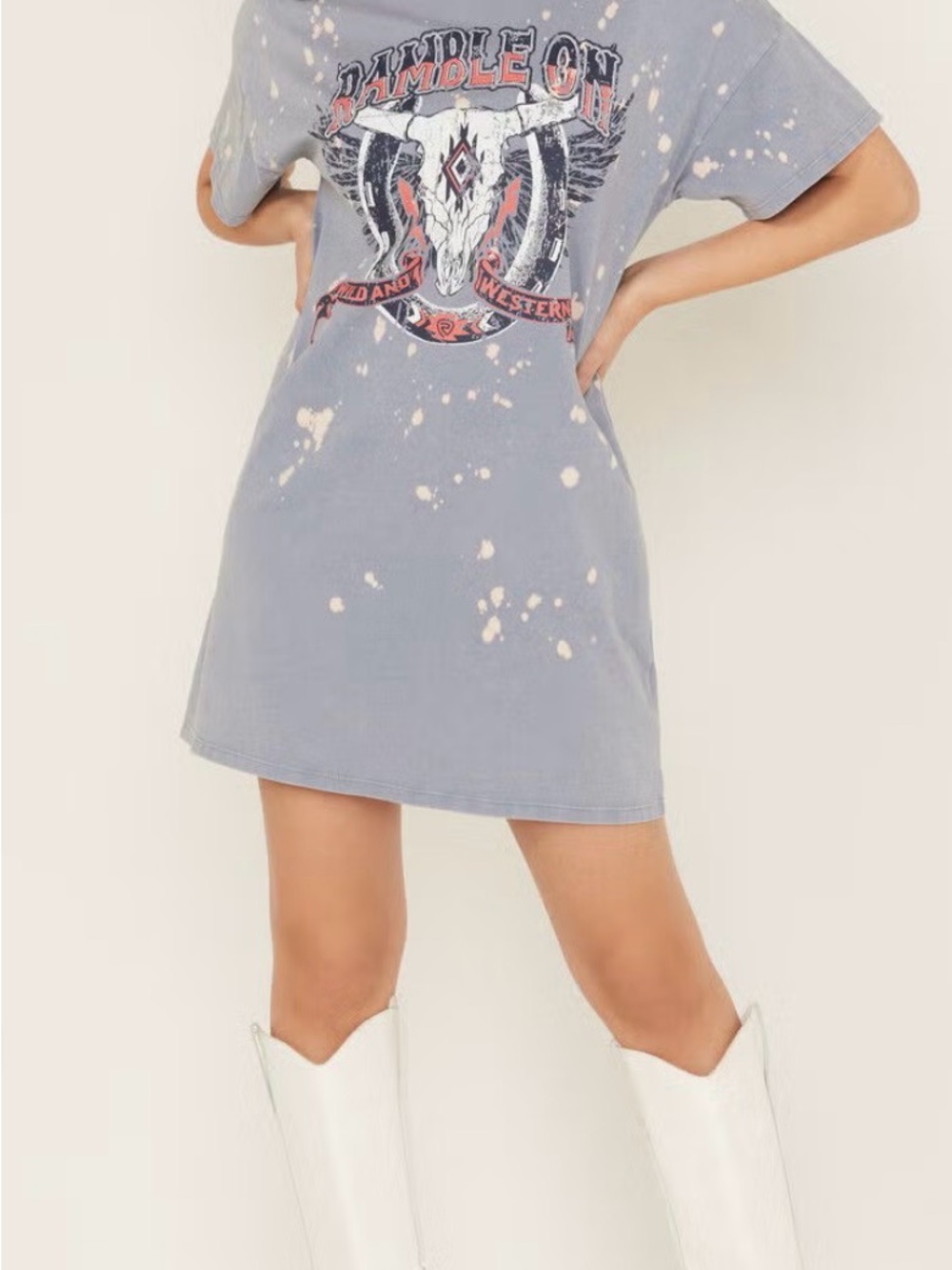 Rock & Roll denim Ramble On Graphic Tee Bleach Spots XL rodeo western boho
